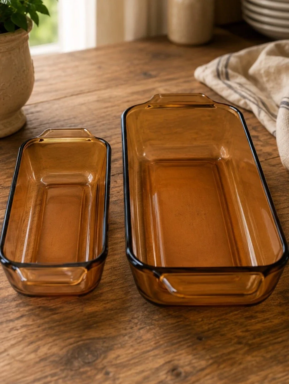 Vintage Anchor Hocking Amber Loaf Pans Set – Retro Kitchen Glass Bakeware